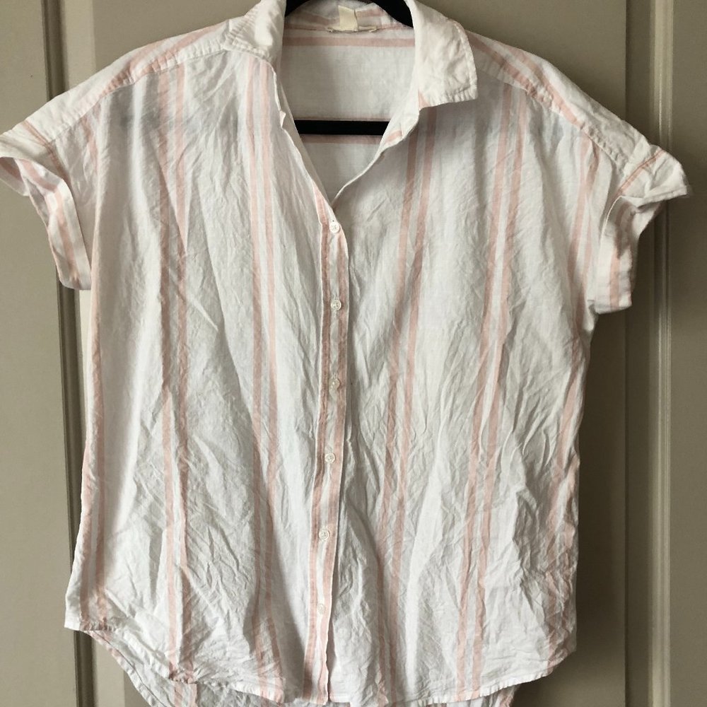 Goodthreads peach striped white button down shirt